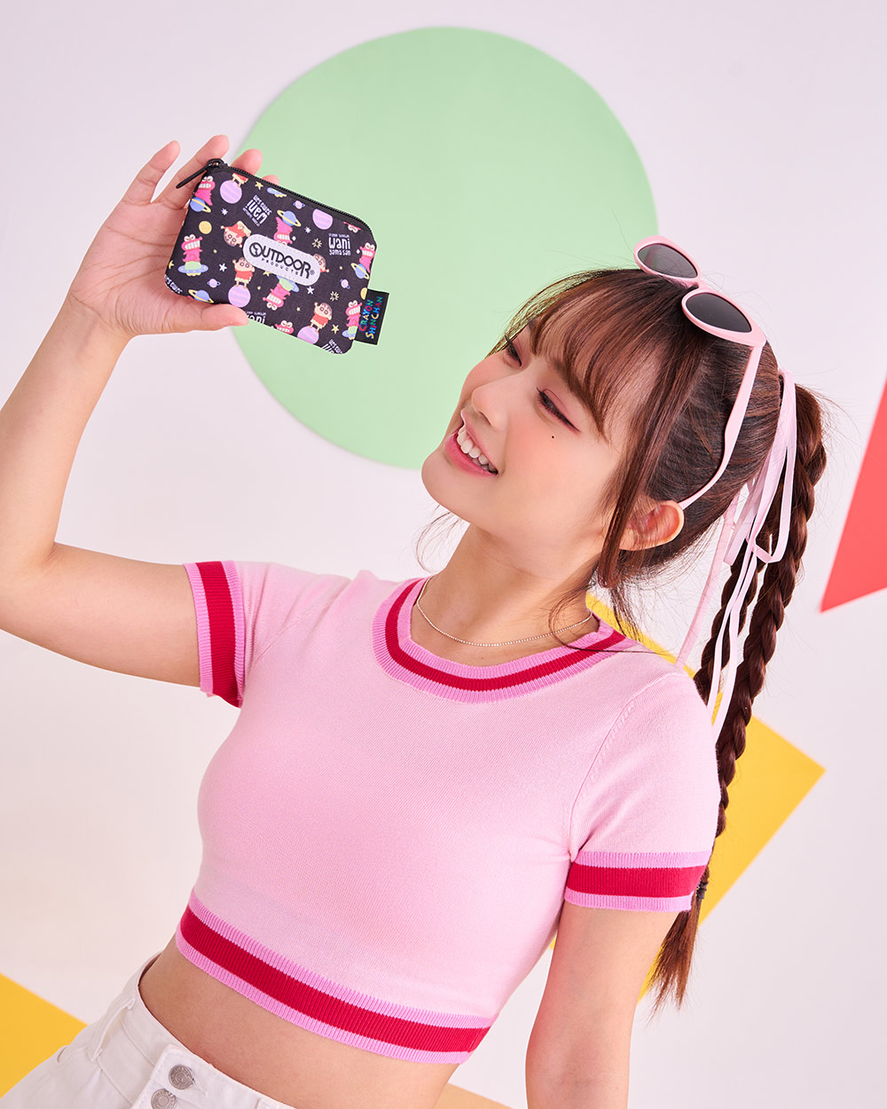 【OUTDOOR】Crayon Shinchan蠟筆小新鱷魚阿山票卡零錢包-黑色 ODCS24H10BK