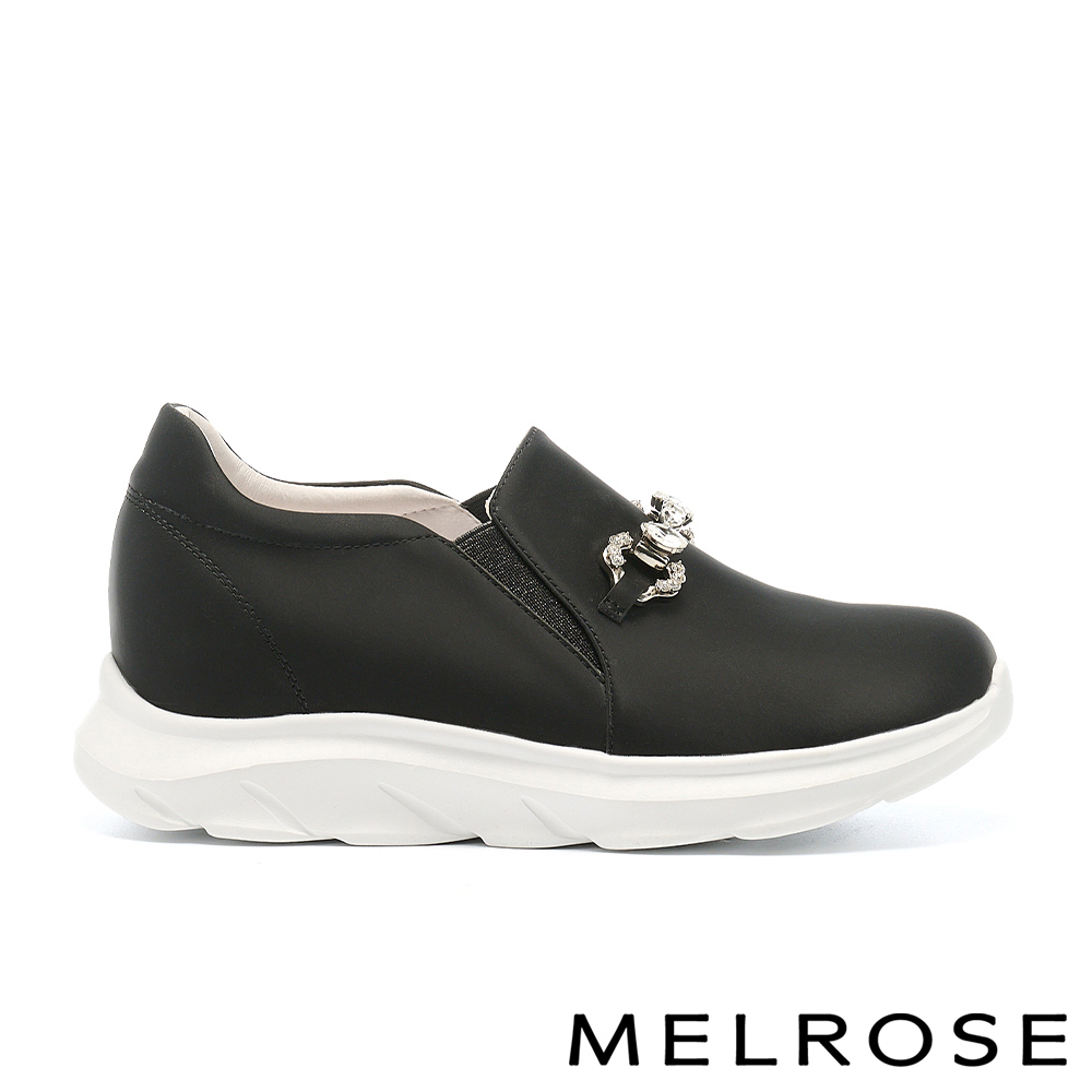 MELROSE 美樂斯 質感百搭閃鑽釦全真皮懶人厚底休閒鞋－黑