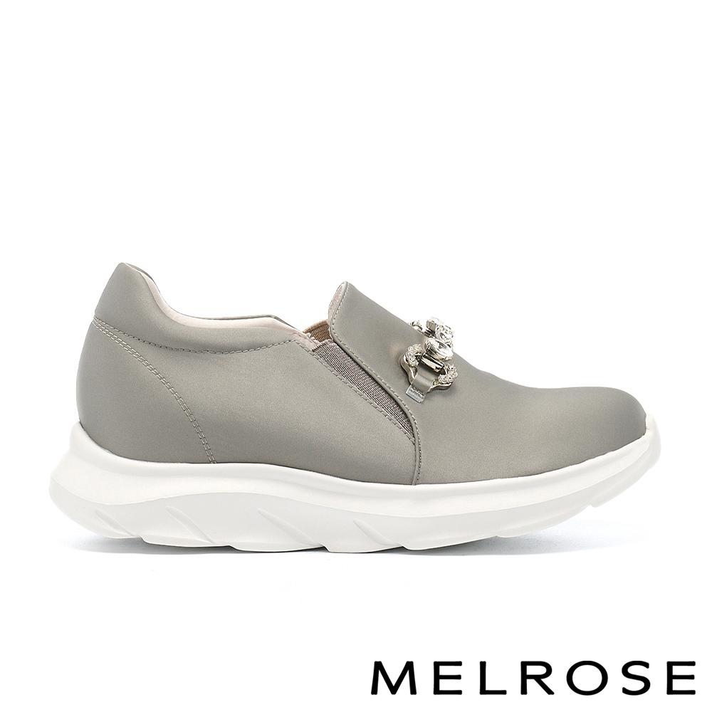 MELROSE 美樂斯 質感百搭閃鑽釦全真皮懶人厚底休閒鞋－深灰