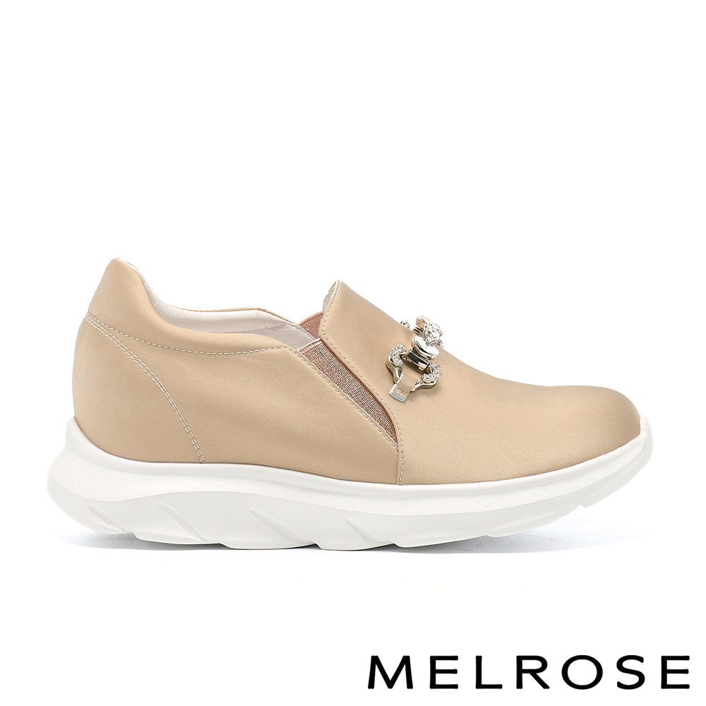MELROSE 美樂斯 質感百搭閃鑽釦全真皮懶人厚底休閒鞋－米