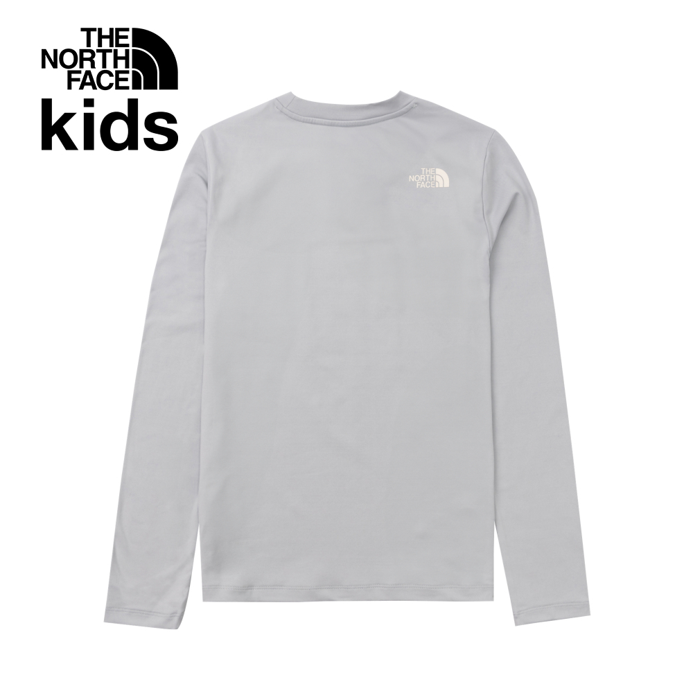 The North Face北面兒童灰色吸濕排汗防曬品牌字樣印花長袖上衣｜8ATYA0M