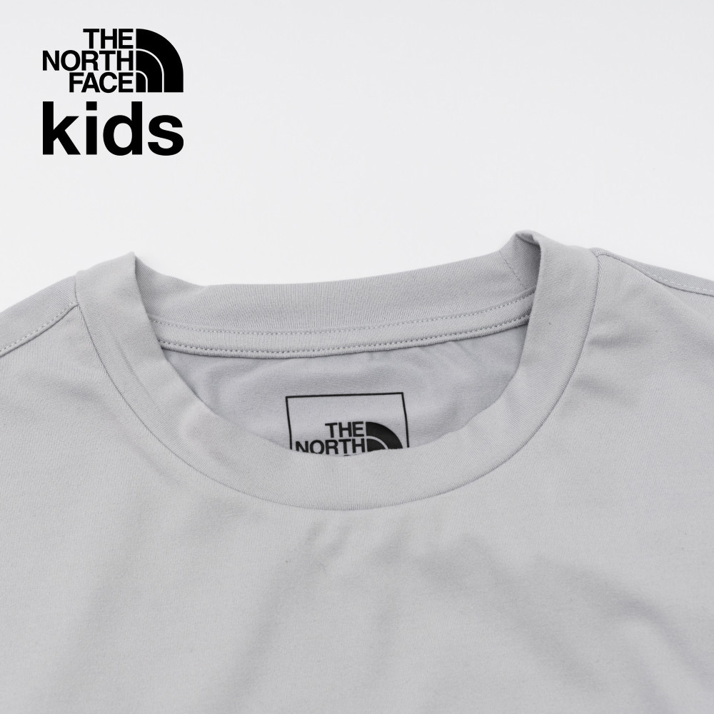 The North Face北面兒童灰色吸濕排汗防曬品牌字樣印花長袖上衣｜8ATYA0M