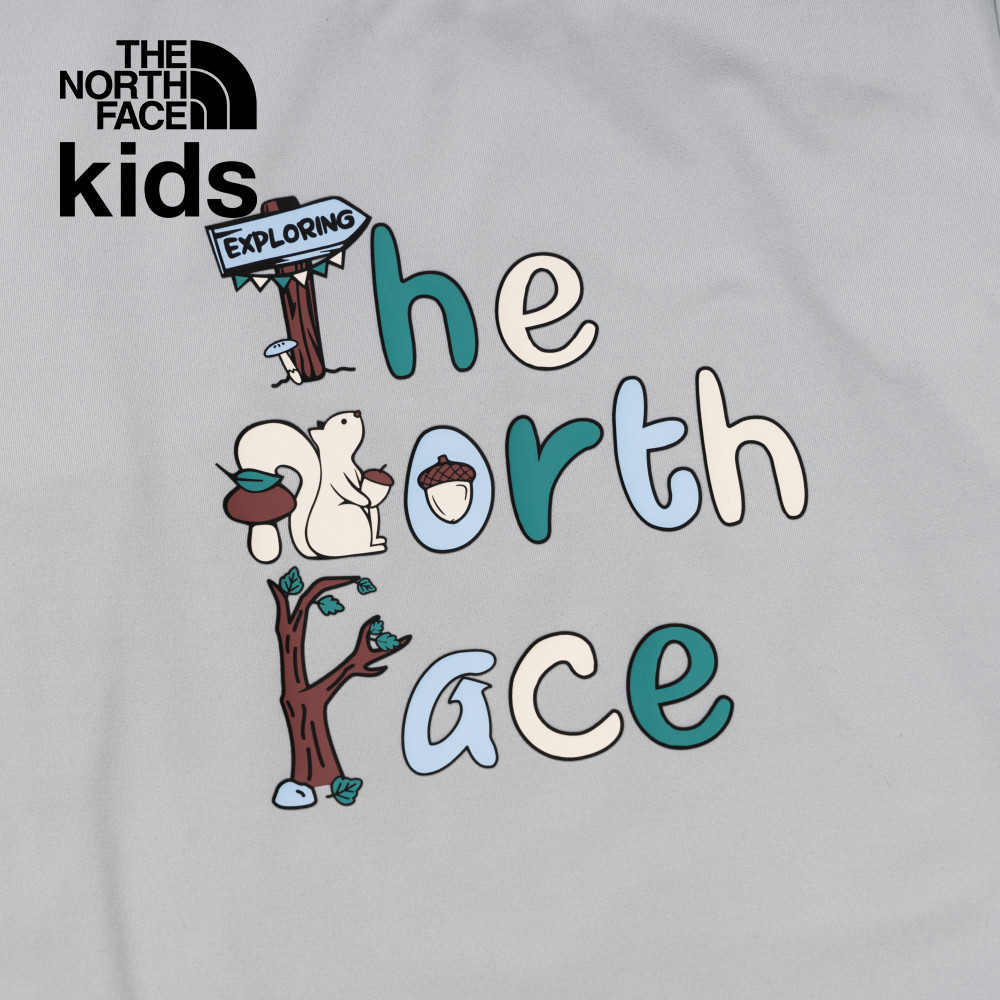 The North Face北面兒童灰色吸濕排汗防曬品牌字樣印花長袖上衣｜8ATYA0M