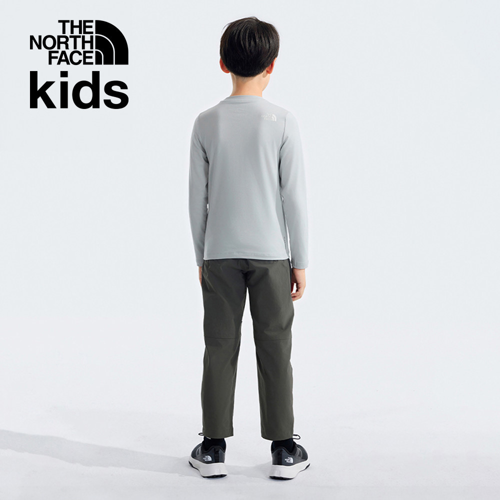 The North Face北面兒童灰色吸濕排汗防曬品牌字樣印花長袖上衣｜8ATYA0M