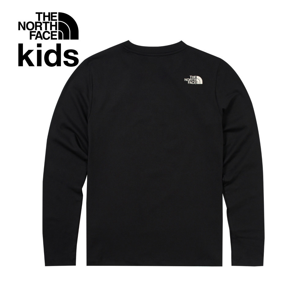 The North Face北面兒童黑色吸濕排汗防曬品牌字樣印花長袖上衣｜8ATYJK3