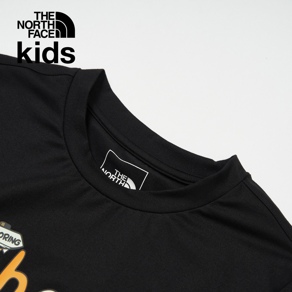The North Face北面兒童黑色吸濕排汗防曬品牌字樣印花長袖上衣｜8ATYJK3