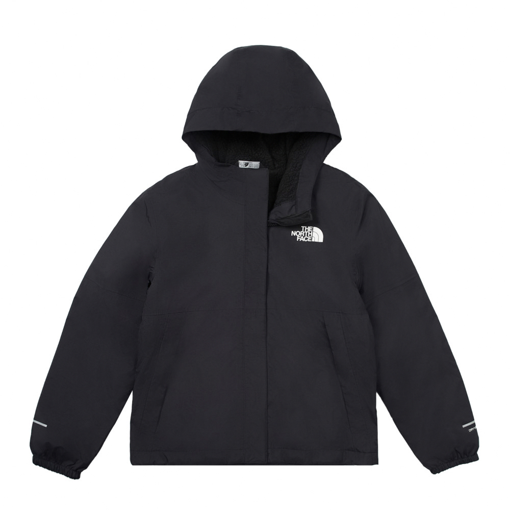 The North Face北面兒童黑色防水透氣保暖連帽衝鋒衣｜873RJK3