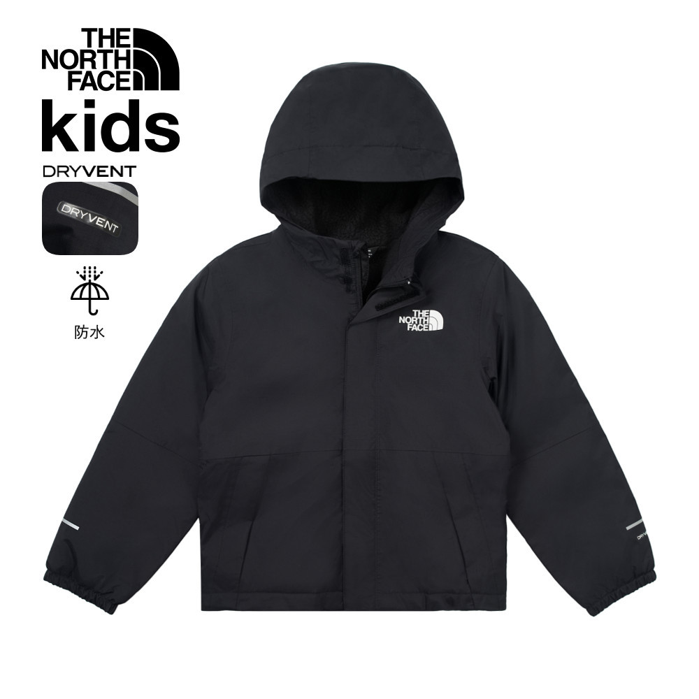 The North Face北面兒童黑色防水舒適保暖連帽衝鋒衣｜873S4H0－疾速運動商