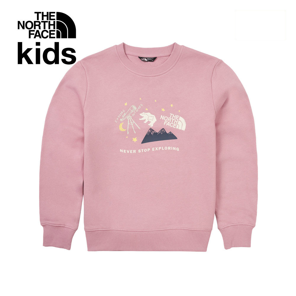 The North Face北面兒童粉紅色純棉舒適大尺寸印花長袖上衣｜89XU1MI