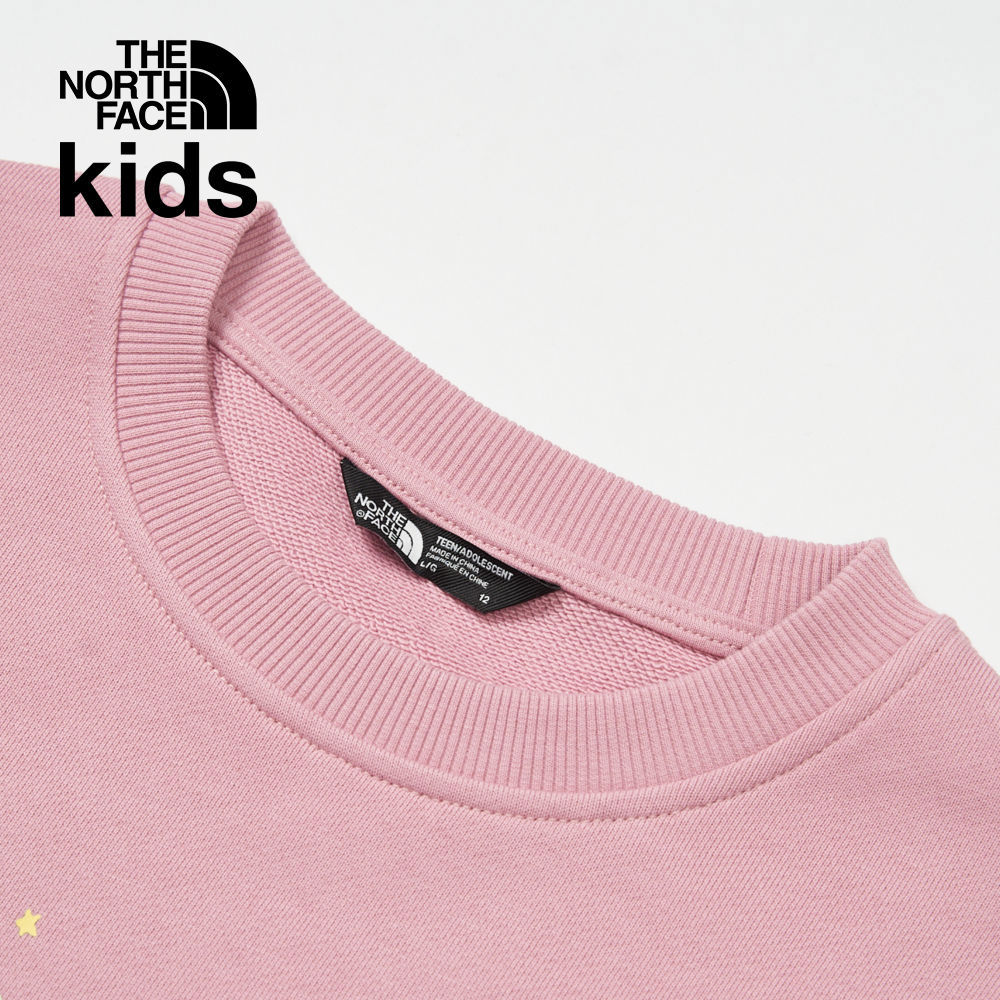 The North Face北面兒童粉紅色純棉舒適大尺寸印花長袖上衣｜89XU1MI