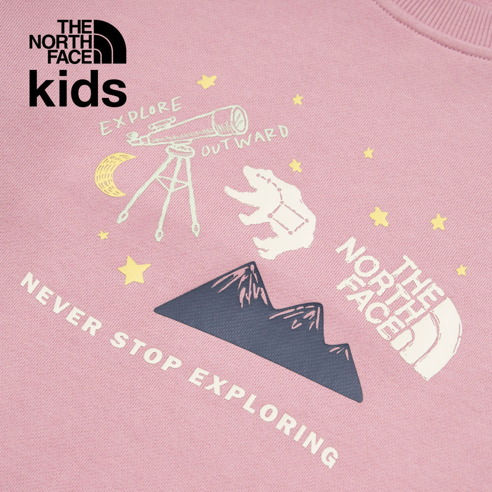 The North Face北面兒童粉紅色純棉舒適大尺寸印花長袖上衣｜89XU1MI