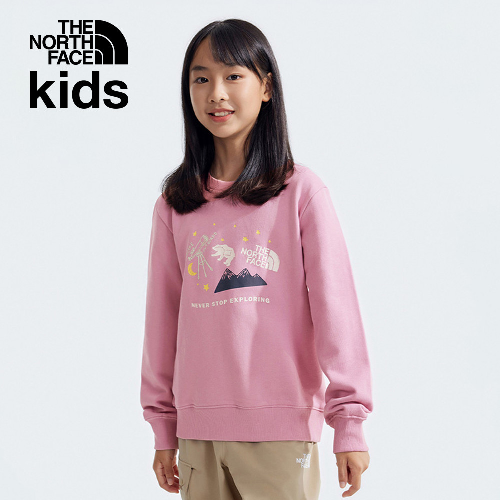 The North Face北面兒童粉紅色純棉舒適大尺寸印花長袖上衣｜89XU1MI