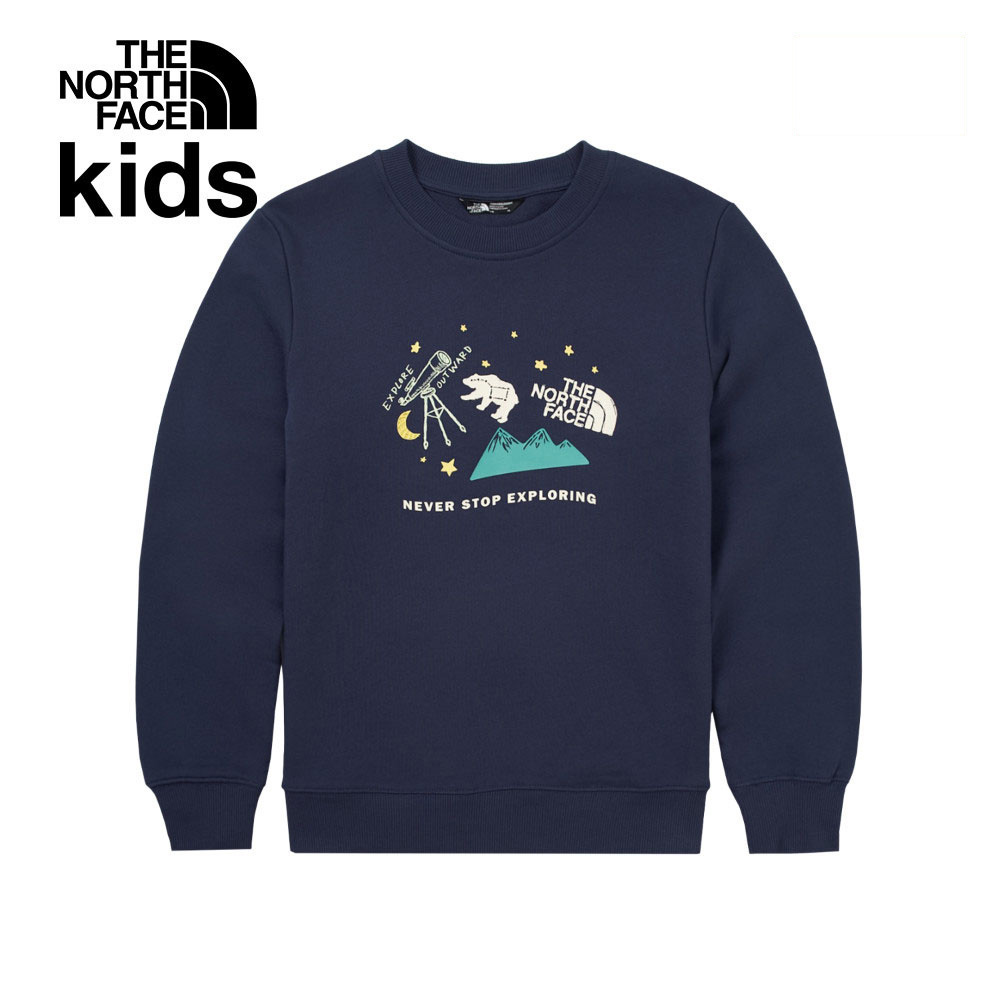 The North Face北面兒童藍色純棉舒適大尺寸印花長袖上衣｜89XU8K2