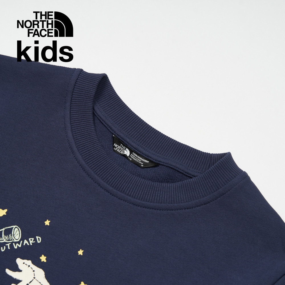 The North Face北面兒童藍色純棉舒適大尺寸印花長袖上衣｜89XU8K2