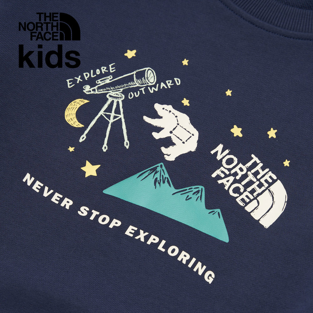 The North Face北面兒童藍色純棉舒適大尺寸印花長袖上衣｜89XU8K2