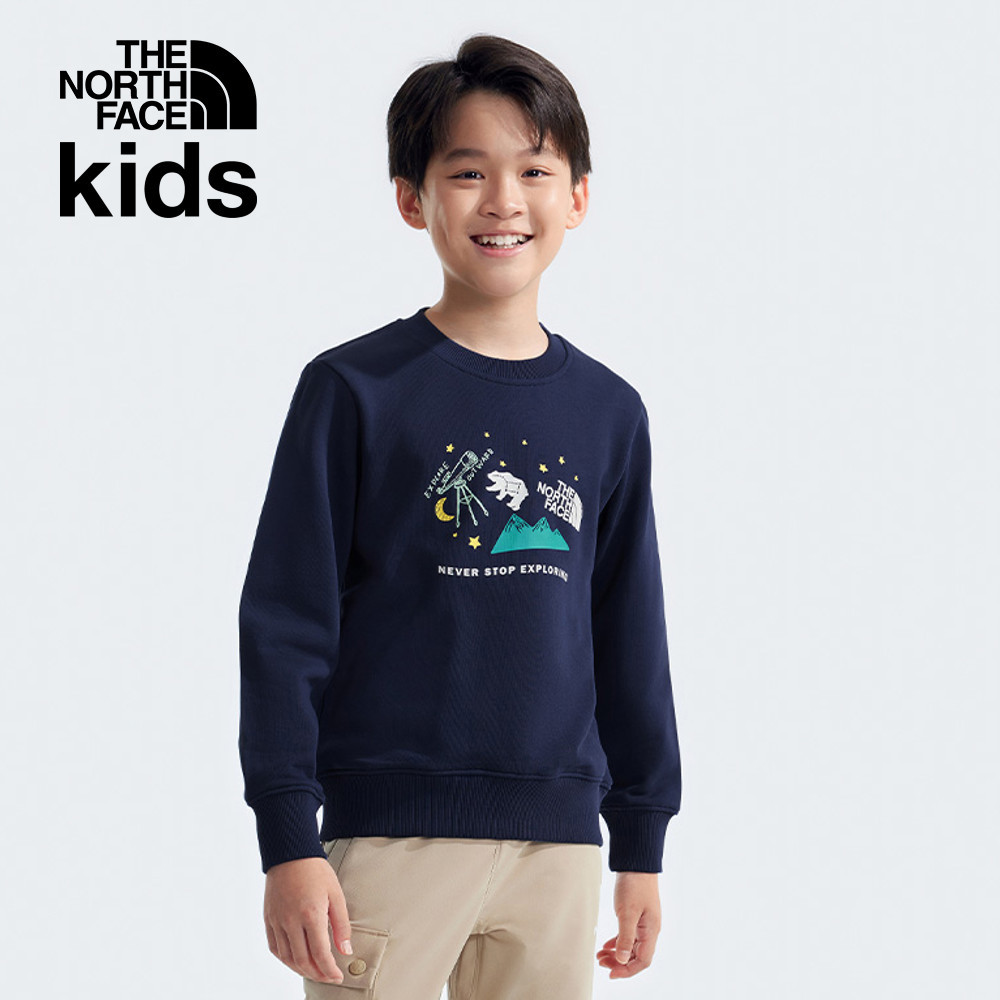 The North Face北面兒童藍色純棉舒適大尺寸印花長袖上衣｜89XU8K2