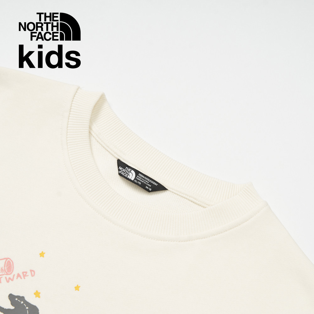 The North Face北面兒童米白色純棉舒適大尺寸印花長袖上衣｜89XUQLI