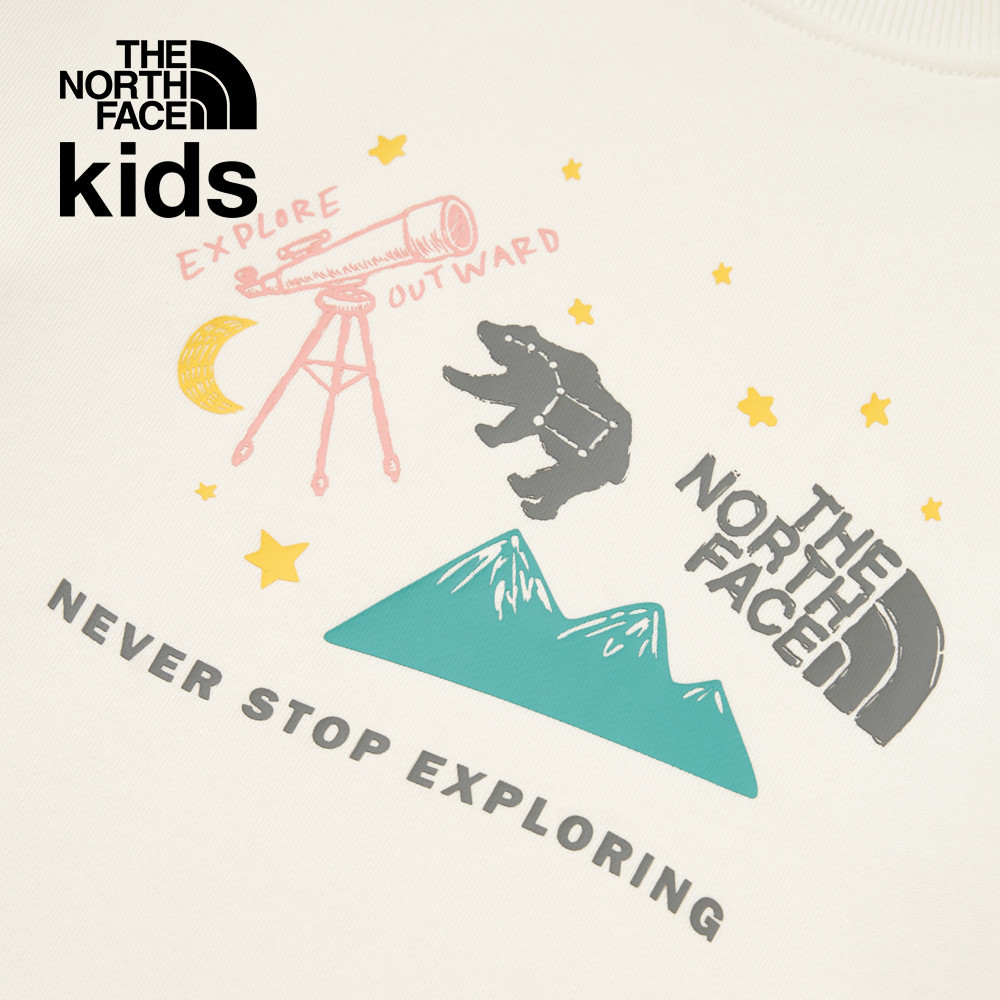 The North Face北面兒童米白色純棉舒適大尺寸印花長袖上衣｜89XUQLI