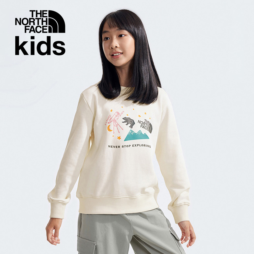 The North Face北面兒童米白色純棉舒適大尺寸印花長袖上衣｜89XUQLI