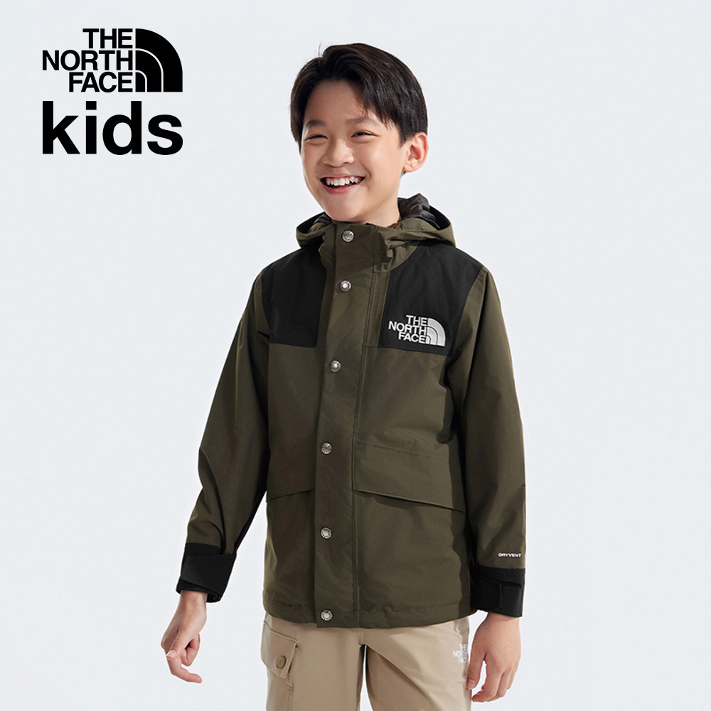 兒童綠黑拼接DryVent防水透氣連帽衝鋒衣｜899ABQW