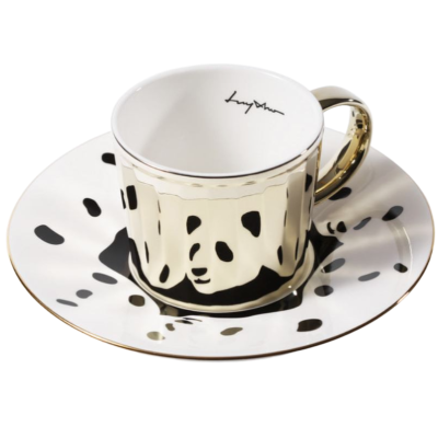 【韓國 Luycho】鏡面倒影動物圖案咖啡杯 (波點熊貓)-廠商直送