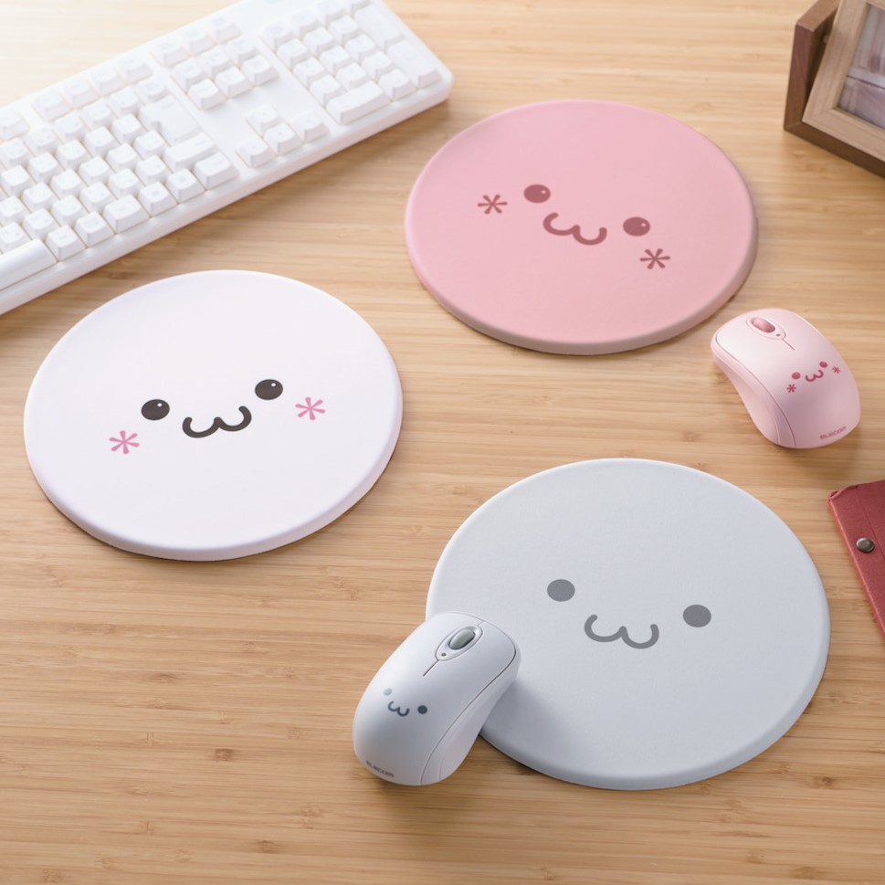 ELECOM 笑臉滑鼠墊-灰/粉/白