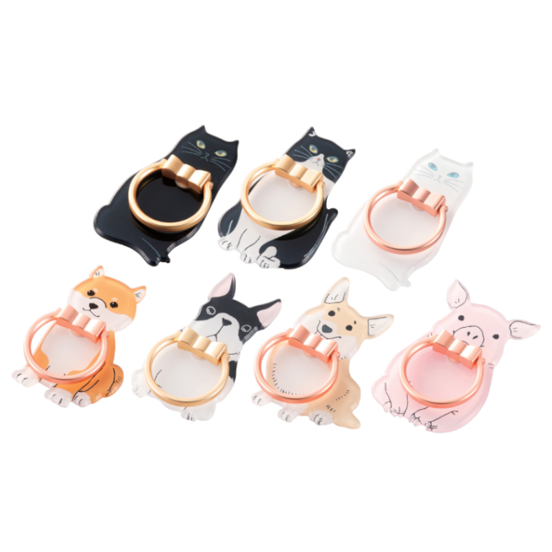 ELECOM 造型手機指環立架-黑貓/賓士貓/白貓/柴犬/鬥牛犬/柯基/小豬