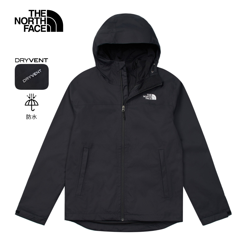 The North Face北面男款黑色防水透氣可調節連帽衝鋒衣｜8DMBJK3
