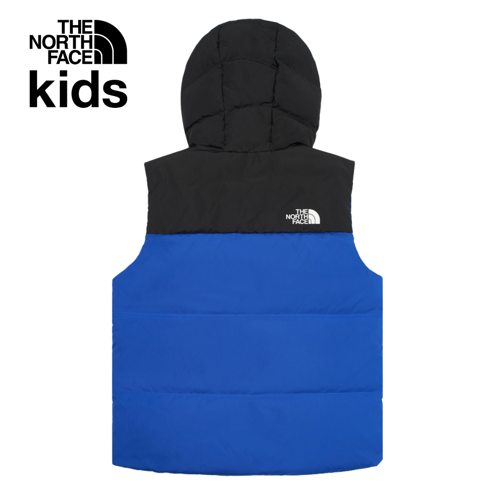 The North Face北面兒童藍色防潑水舒適保暖兩面穿連帽羽絨背心｜89XREF1