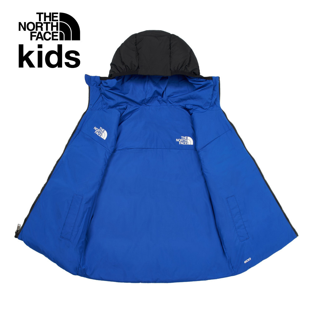 The North Face北面兒童藍色防潑水舒適保暖兩面穿連帽羽絨背心｜89XREF1