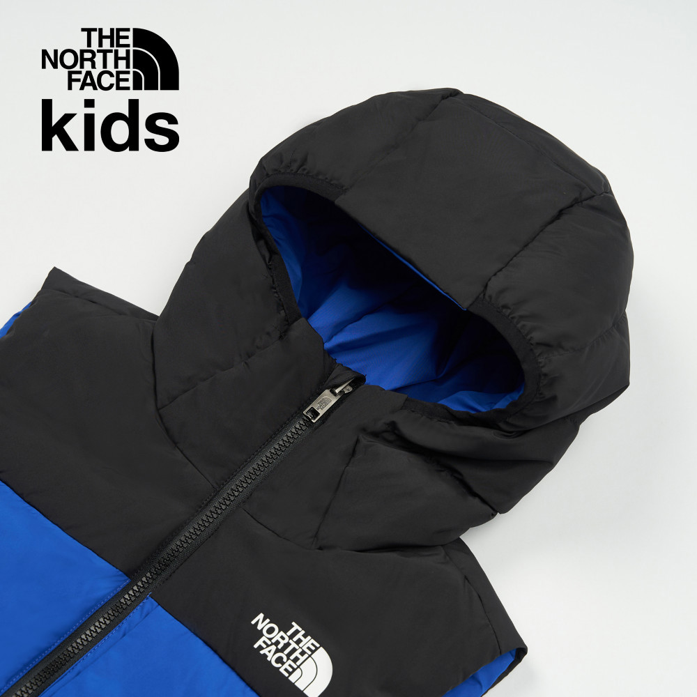 The North Face北面兒童藍色防潑水舒適保暖兩面穿連帽羽絨背心｜89XREF1
