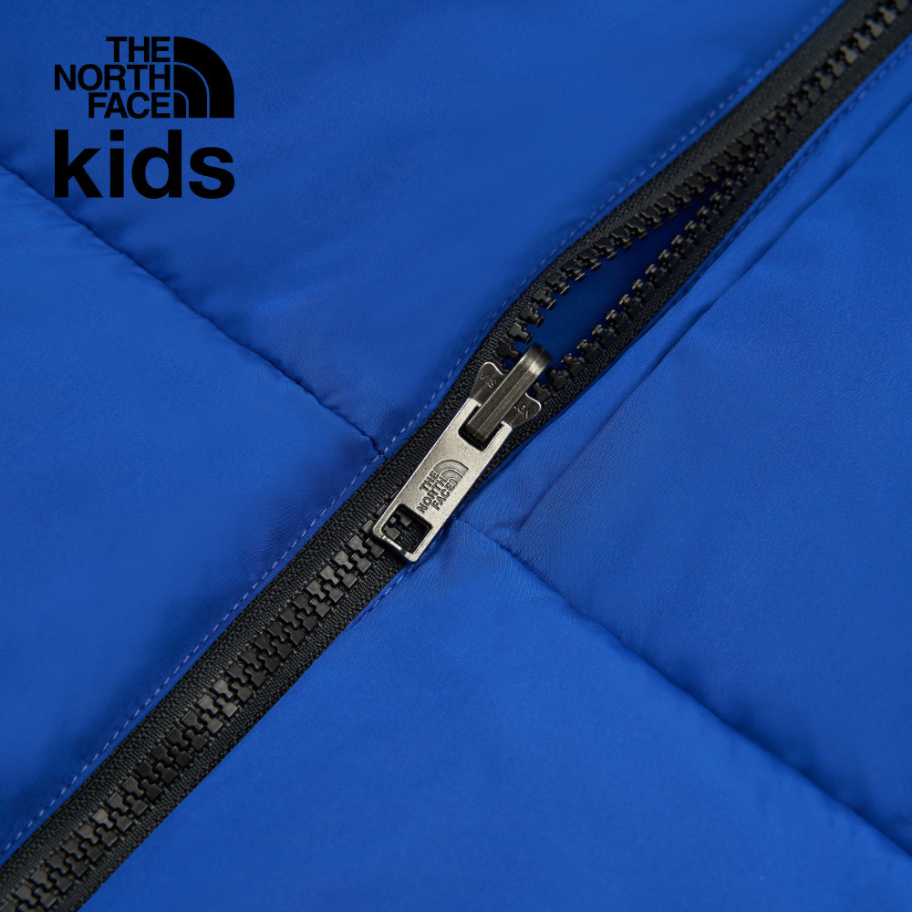 The North Face北面兒童藍色防潑水舒適保暖兩面穿連帽羽絨背心｜89XREF1