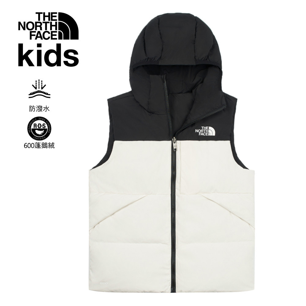 The North Face北面兒童米白色防潑水舒適保暖兩面穿連帽羽絨背心｜89XRROU
