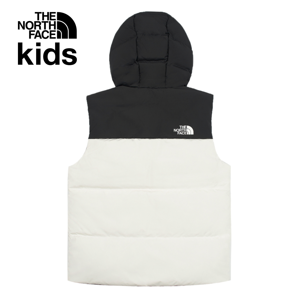 The North Face北面兒童米白色防潑水舒適保暖兩面穿連帽羽絨背心｜89XRROU