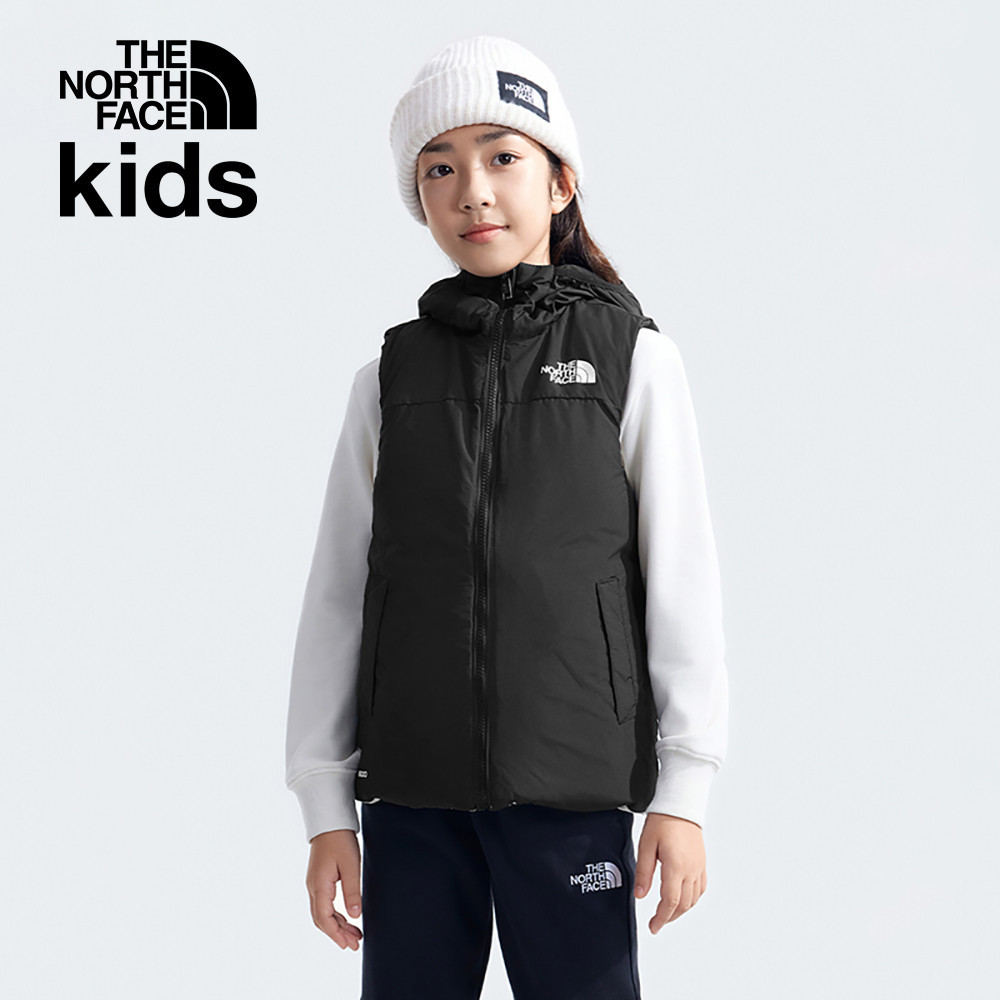 The North Face北面兒童米白色防潑水舒適保暖兩面穿連帽羽絨背心｜89XRROU