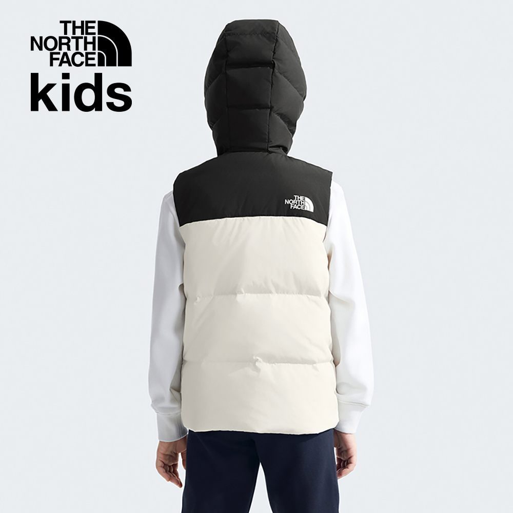 The North Face北面兒童米白色防潑水舒適保暖兩面穿連帽羽絨背心｜89XRROU