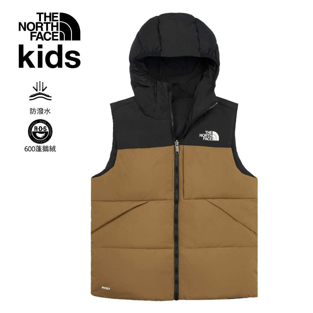 The North Face北面兒童棕色防潑水舒適保暖兩面穿連帽羽絨背心｜89XRYW2｜