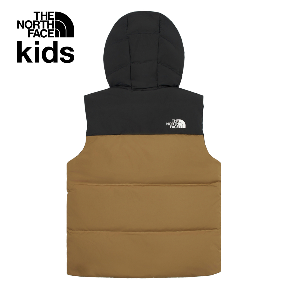 The North Face北面兒童棕色防潑水舒適保暖兩面穿連帽羽絨背心｜89XRYW2