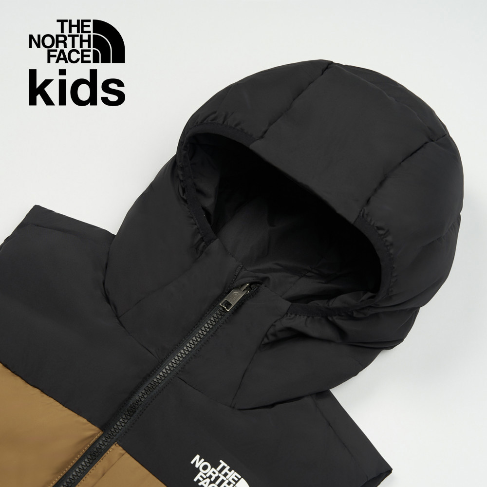 The North Face北面兒童棕色防潑水舒適保暖兩面穿連帽羽絨背心｜89XRYW2