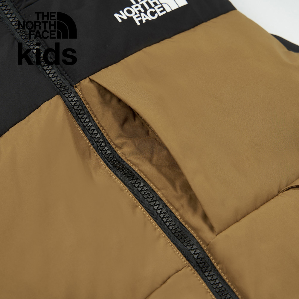 The North Face北面兒童棕色防潑水舒適保暖兩面穿連帽羽絨背心｜89XRYW2