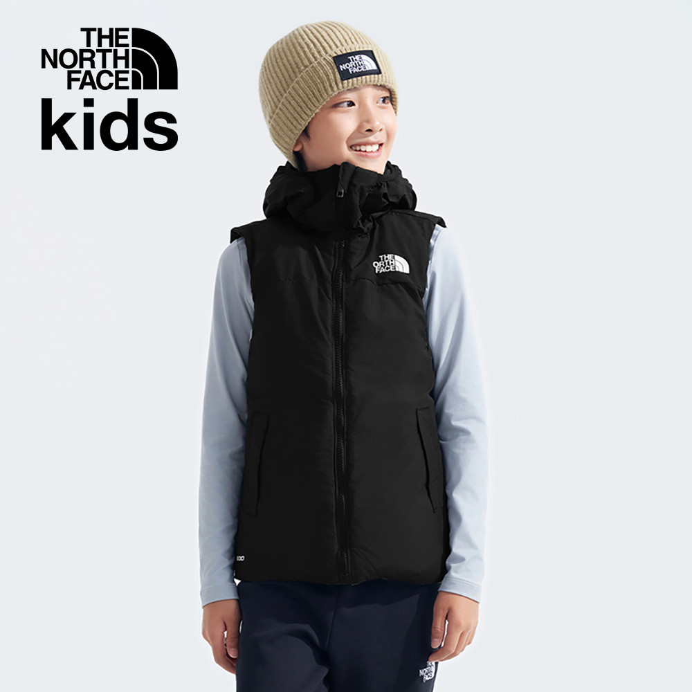 The North Face北面兒童棕色防潑水舒適保暖兩面穿連帽羽絨背心｜89XRYW2