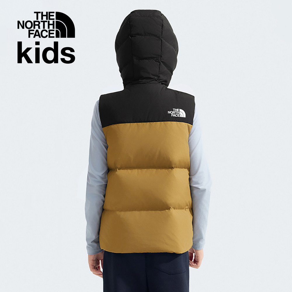 The North Face北面兒童棕色防潑水舒適保暖兩面穿連帽羽絨背心｜89XRYW2