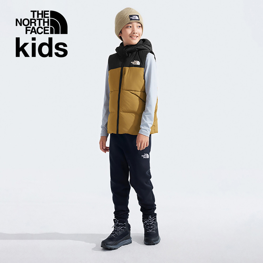 The North Face北面兒童棕色防潑水舒適保暖兩面穿連帽羽絨背心｜89XRYW2