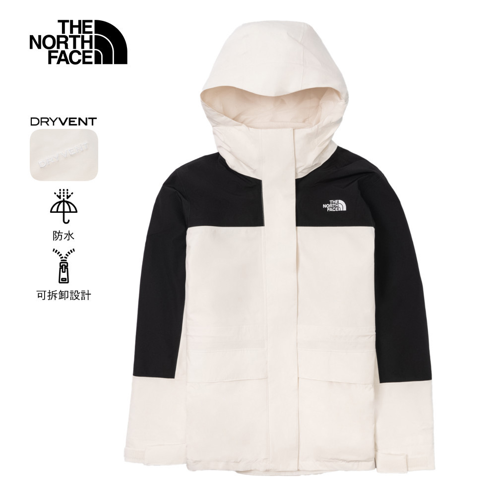 【10/27 00點限時搶購】The North Face北面女款米白色防水透氣保暖連帽抓絨