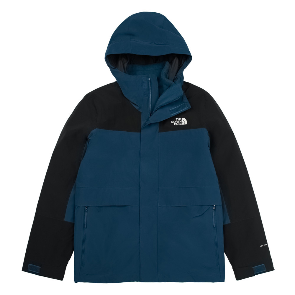 The North Face北面男款藍黑拼接防水透氣保暖連帽抓絨內裡三合一外套｜89YX7OW