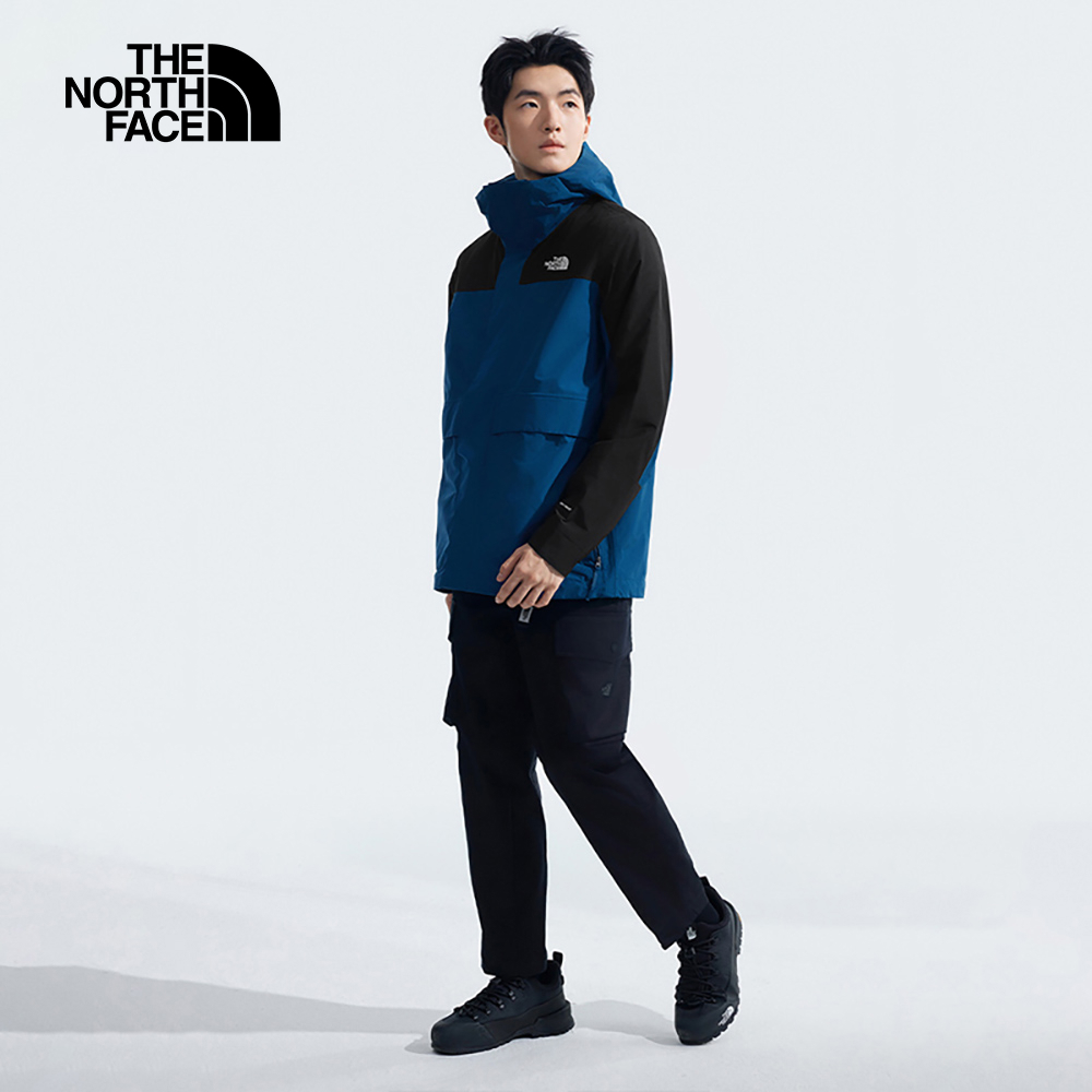 The North Face北面男款藍黑拼接防水透氣保暖連帽抓絨內裡三合一外套｜89YX7OW