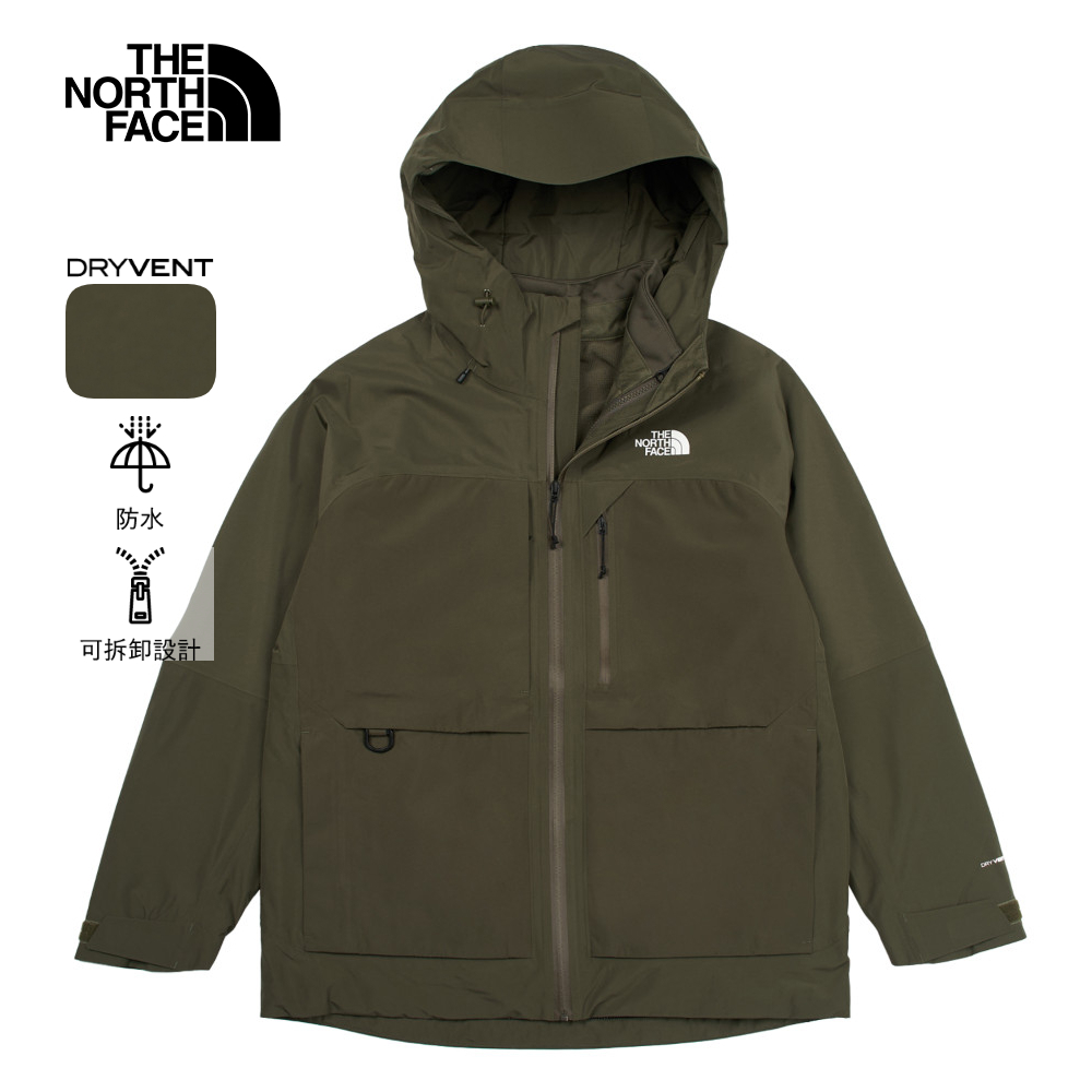 【10/27 12點限時搶購】The North Face北面男款灰褐色防水透氣舒適保暖連帽抓絨內裡三合一外套｜89ZS21L