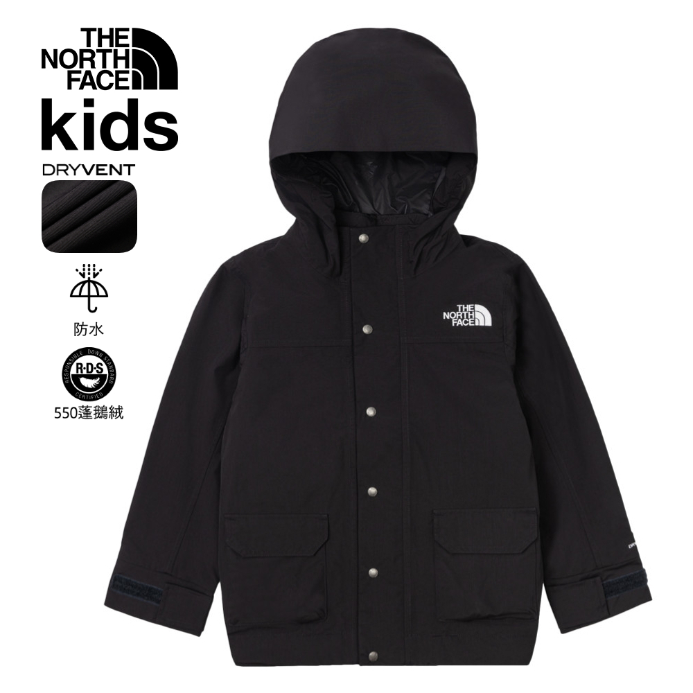 The North Face北面兒童黑色防水透氣舒適保暖連帽羽絨內裡三合一外套｜8A3GKX7