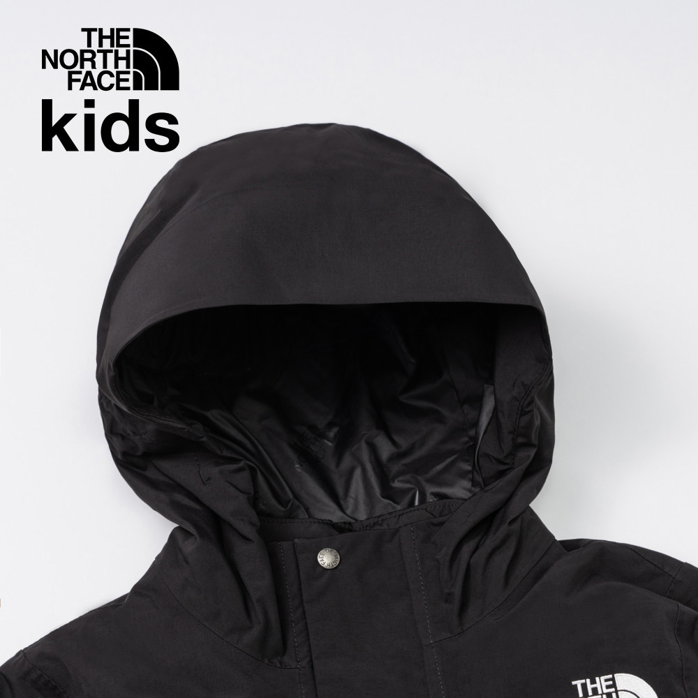 The North Face北面兒童黑色防水透氣舒適保暖連帽羽絨內裡三合一外套｜8A3GKX7
