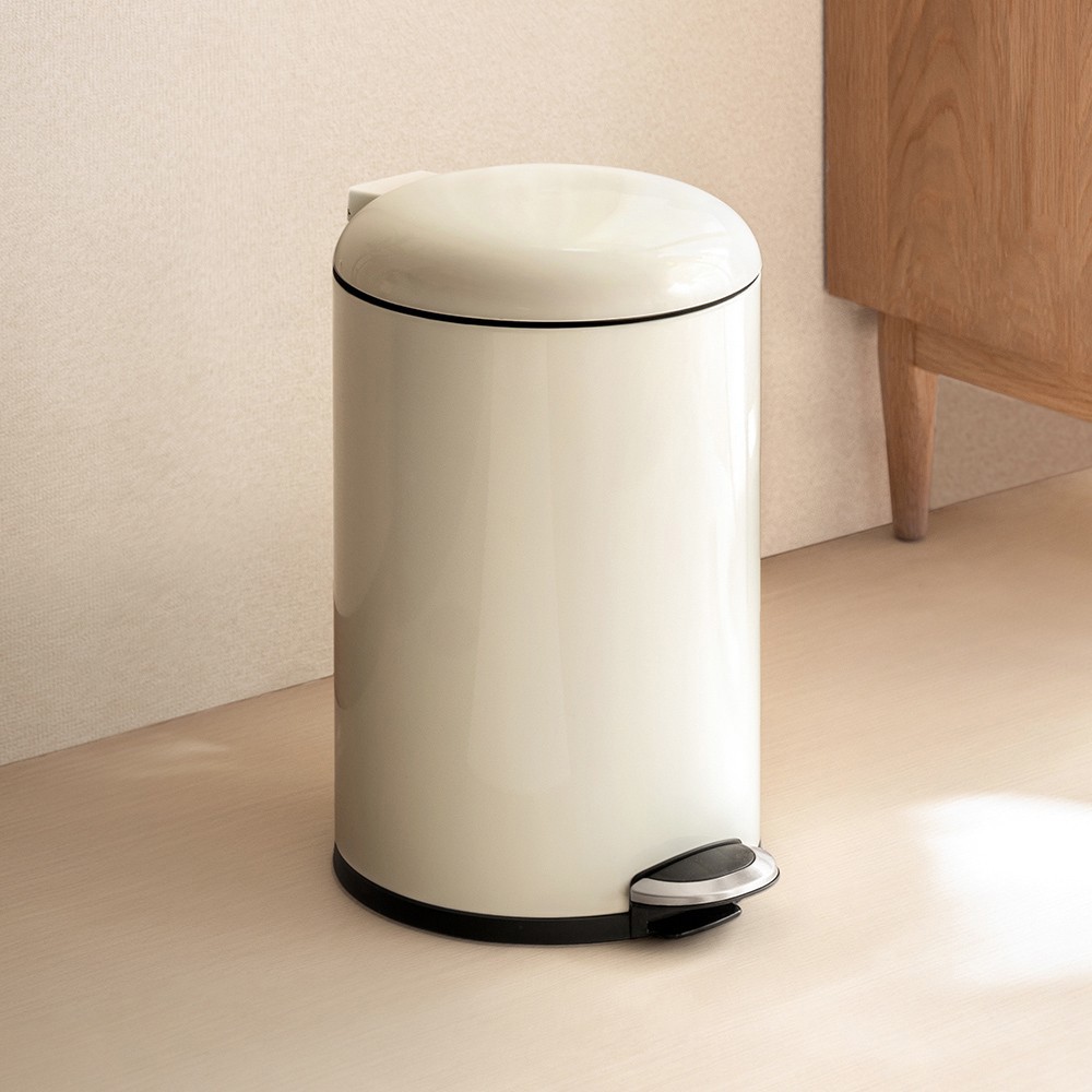 懶角落緩降腳踏式翻蓋金屬垃圾桶-8L